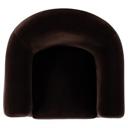 Riley Mid Century Modern Dark Brown Velvet Oak Barrel Chair|