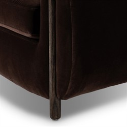 Riley Mid Century Modern Dark Brown Velvet Oak Barrel Chair|