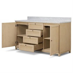 Cynthia Modern Classic Carrara Marble Bleached Oak Double Vanity Sink - 60"|