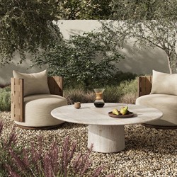 Regine Modern Classic Beige Concrete Round Outdoor Coffee Table|