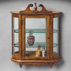 Melissa Updated Traditional Brown Wood Curved Glass Wall Cabinet|