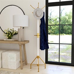Marcia Traditional White Mango Wood Gold Iron Coat Rack|