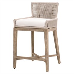 Orla Coastal Beach Cream Performance Grey Mahogany Wood Counter Stool|