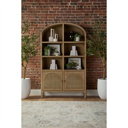 Logen Coastal Beach Smoke Gray Oak Arched Storage Bookcase|