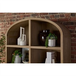 Logen Coastal Beach Smoke Gray Oak Arched Storage Bookcase|