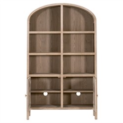 Logen Coastal Beach Smoke Gray Oak Arched Storage Bookcase|