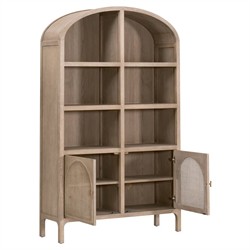 Logen Coastal Beach Smoke Gray Oak Arched Storage Bookcase|