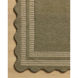 Scottie Updated Traditional Olive Wool Scalloped Solid Border Rug - 5'x7'6"|