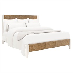 Riona Coastal Beach White Wood Natural Woven Rope Bed - Queen|