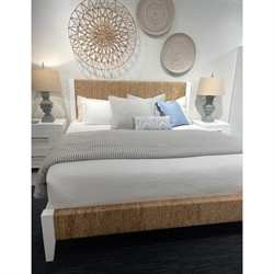 Riona Coastal Beach White Wood Natural Woven Rope Bed - Queen|