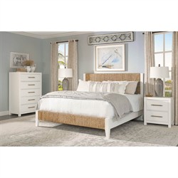Riona Coastal Beach White Wood Natural Woven Rope Bed - Queen|
