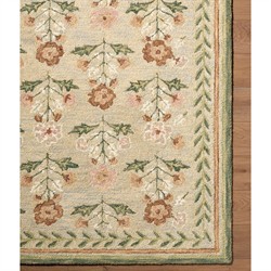 Floryn Updated Traditional Green Wool Floral Patterned Rug - 5'x7'6"|