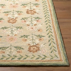 Floryn Updated Traditional Green Wool Floral Patterned Rug - 5'x7'6"|