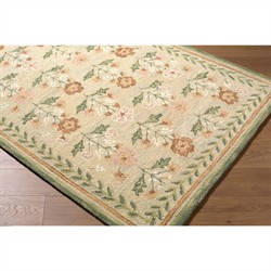 Floryn Updated Traditional Green Wool Floral Patterned Rug - 5'x7'6"|