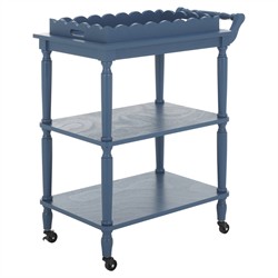 Melanie Updated Traditional Blue Pine Wood Scalloped Bar Cart|