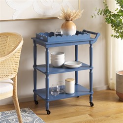 Melanie Updated Traditional Blue Pine Wood Scalloped Bar Cart|