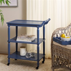Melanie Updated Traditional Blue Pine Wood Scalloped Bar Cart|