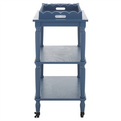 Melanie Updated Traditional Blue Pine Wood Scalloped Bar Cart|