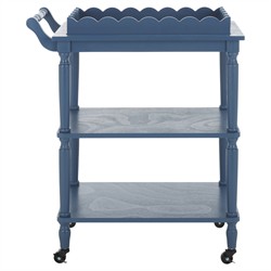 Melanie Updated Traditional Blue Pine Wood Scalloped Bar Cart|