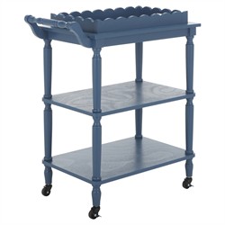 Melanie Updated Traditional Blue Pine Wood Scalloped Bar Cart|