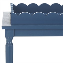 Melanie Updated Traditional Blue Pine Wood Scalloped Bar Cart|