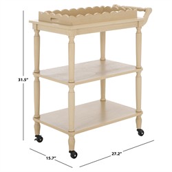 Melanie Updated Traditional Natural Pine Wood Scalloped Bar Cart|