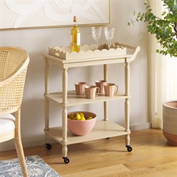 Melanie Updated Traditional Natural Pine Wood Scalloped Bar Cart|