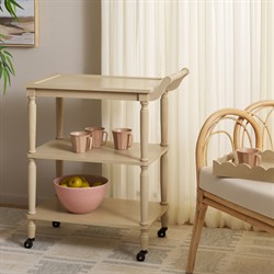 Melanie Updated Traditional Natural Pine Wood Scalloped Bar Cart|