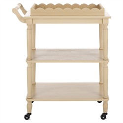 Melanie Updated Traditional Natural Pine Wood Scalloped Bar Cart|