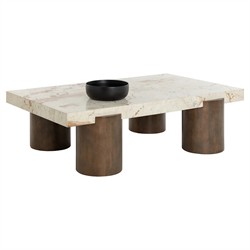 Philippa Modern Classic Cream Marble Brown Mango Wood Rectangular Coffee Table|