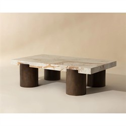 Philippa Modern Classic Cream Marble Brown Mango Wood Rectangular Coffee Table|