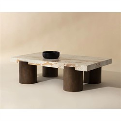 Philippa Modern Classic Cream Marble Brown Mango Wood Rectangular Coffee Table|
