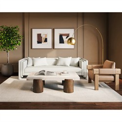 Philippa Modern Classic Cream Marble Brown Mango Wood Rectangular Coffee Table|