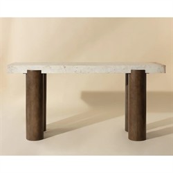 Philippa Modern Classic Cream Marble Brown Mango Wood Rectangular Console Table|