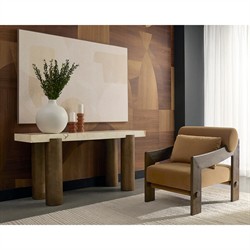 Philippa Modern Classic Cream Marble Brown Mango Wood Rectangular Console Table|