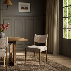 Odelia Modern Classic Beige Printed Oak Wood Dining Chair|