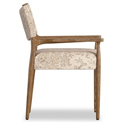 Odelia Modern Classic Beige Printed Oak Wood Dining Arm Chair|