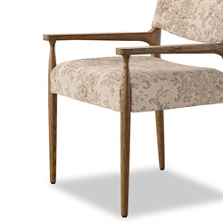Odelia Modern Classic Beige Printed Oak Wood Dining Arm Chair|