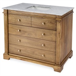 Eileen Updated Traditional White Marble Brown Wood Vanity Sink - 42"|