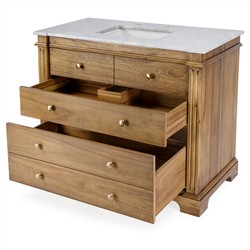 Eileen Updated Traditional White Marble Brown Wood Vanity Sink - 42"|