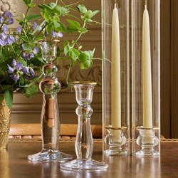 AERIN Sancia Traditional Gold Rim Glass Taper Candleholder with Sleeve - Set of 2|