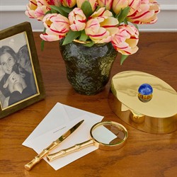 AERIN Ava Coastal Beach Gold Brass Bamboo Magnifying Glass and Letter Opener|