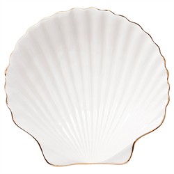 AERIN Coastal Beach White Ceramic Shell Appetizer Plate - Set of 4|