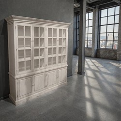 Avaline Updated Traditional Antique White Reclaimed Pine Wood Display Cabinet|