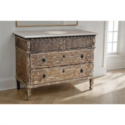 Keira French Country White Marble Brown Reclaimed Pine Vanity Sink - 46"|