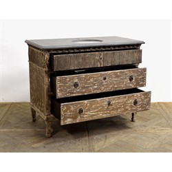 Keira French Country Blue Stone Brown Reclaimed Pine Vanity Sink - 46"|