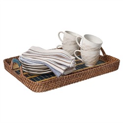 Juliska Danish Coastal Beach Navy Woven Wicker Rectangular Serving Tray - 21"|