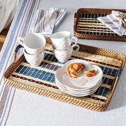 Juliska Danish Coastal Beach Navy Woven Wicker Rectangular Serving Tray - 21"|
