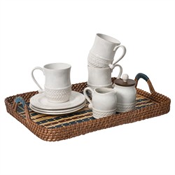 Juliska Danish Coastal Beach Navy Woven Wicker Rectangular Serving Tray - 18"|