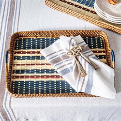 Juliska Danish Coastal Beach Navy Woven Wicker Rectangular Serving Tray - 18"|